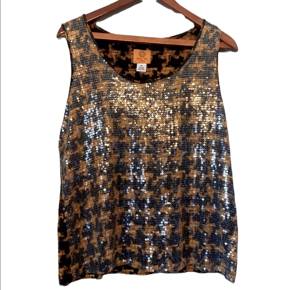 Ruby Rd Sleeveless Brown and Black Sequined Top